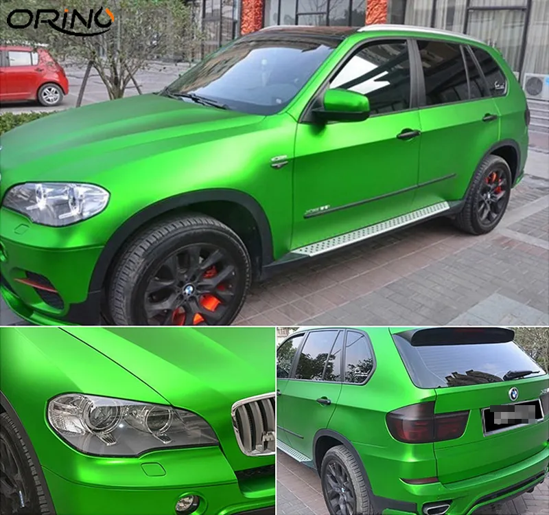 Cetim Cromo Verde Vinyl Car Wrapping Film Com Air Release Matte Metálico Cromado Envoltório Da Folha Do Veículo Verde Styling Embrulho 1.52x20 m / Roll