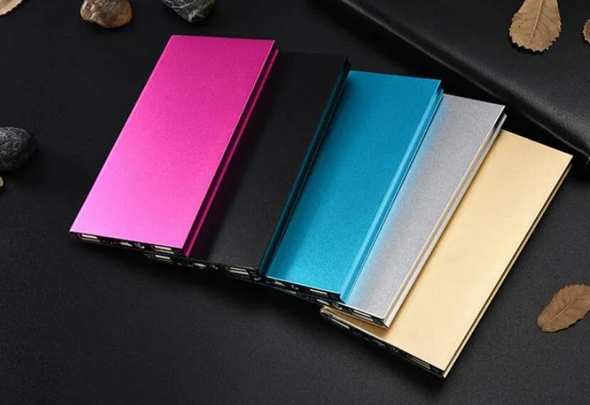 Metal Slim Bank Power Bank 20000MAH Przenośny Mobilny Ładowarka Battery Backup 2 Porty USB Ładowarka awaryjna Dla całego Smartphone Samsung