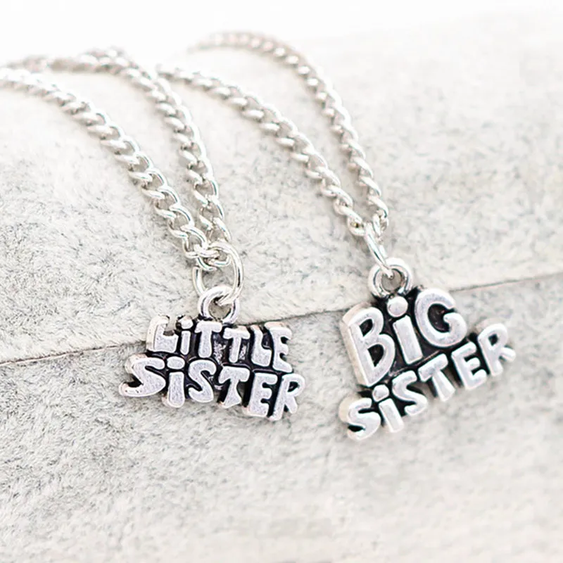 Vintage Letter Necklace Big Sister Little Sister DIY Statement Floating Pendant Fashion Girl Necklace For Gifts