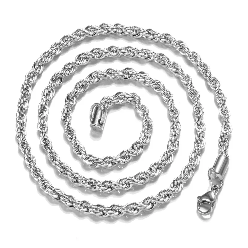 Solid 925 Sterling Silver Rope Chain Necklace - Rhodium Finish, 1.5-6mm, 18-30"