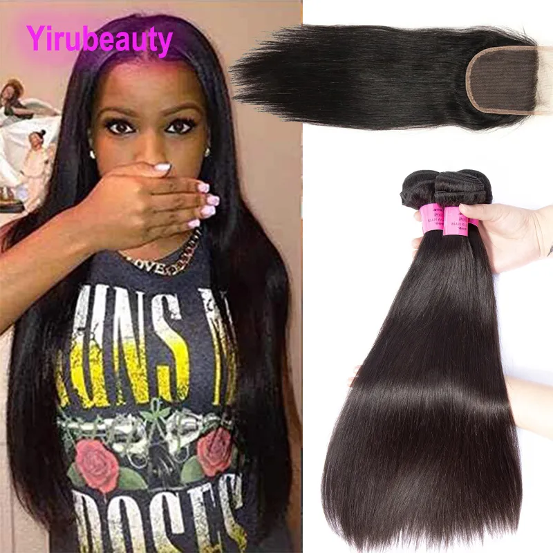 Indian Virgin Hair Extensions Bundels Met 4X4 Vetersluiting Met Baby Haar Natuurlijke Kleur Steil Menselijk Haar inslagen Met Sluiting