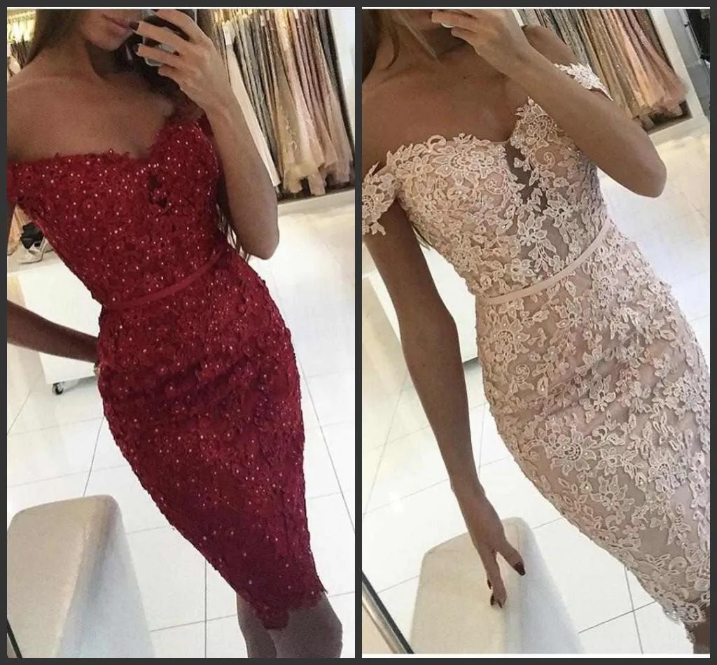 2020 New Short Mermaid Cocktail Party Dresses Off The Shoulder Beaded Lace Girls Homecoming Dresses Pageant Gowns 382