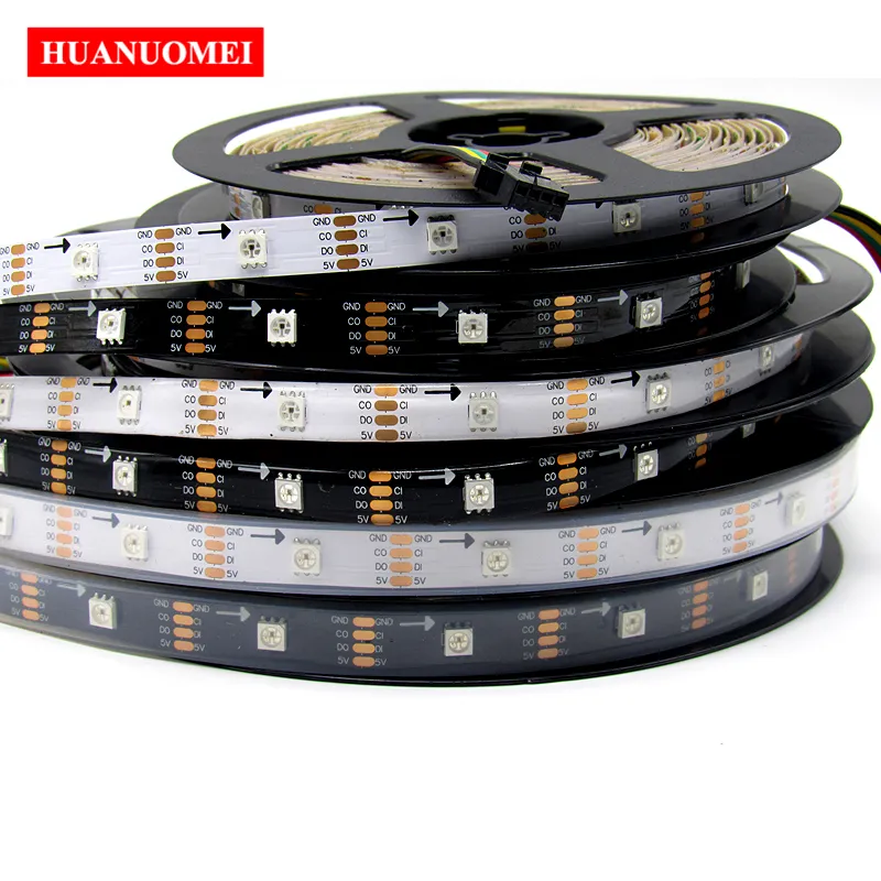 العنوان 5 فولت 5 فولت 32leds / m APA102 LED قطاع RGB 5050 SMD الرقمية مرنة الشريط عيد الميلاد شاشة التلفزيون برمجة، أبيض / أسود PCB، IP20 / IP65 / IP67