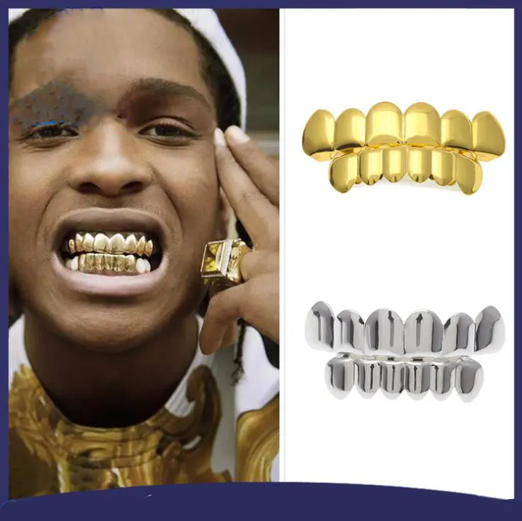 2019 heißer Verkauf Hip Hop Gold Zähne Grillz Oben Unten Grills Dental Mund Punk Zähne Caps Cosplay Party Zahn Rapper schmuck Geschenk Freies Schiff