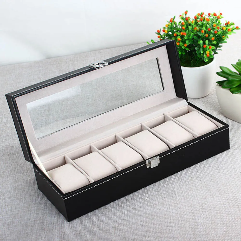 Jeffergarden Custodia Porta Orologi A 6 Slot In Pelle PU – Stile Retrò Con Coperchio Trasparente, Ideale Per Collezione E Regalo Elegante