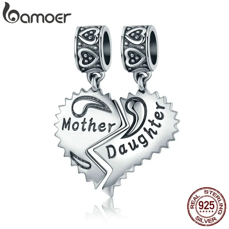 BAMOER 100 % 925 Sterling Silber Mutter und Tochter Love Forever Anhänger Charms passend für Armbänder Halskette Schmuckherstellung SCC427 CJ191299U