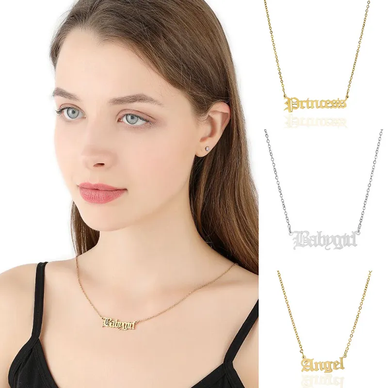 2020 Mode alte Buchstaben Babygirl Anhänger Halsketten für Mädchen Frauen Gold Silber Edelstahl Alphabet Schlüsselbein Kette Halskette Schmuck