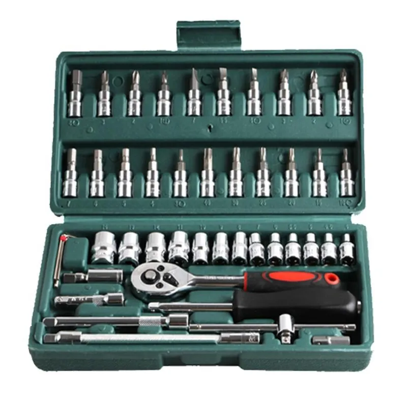 Nieuwe Gereedschap Professionele 46 stks Spanner Socket Set 1 4 inch Schroevendraaier Ratelsleutel Set Kit Auto Reparatie Combinatie Hand tool245L