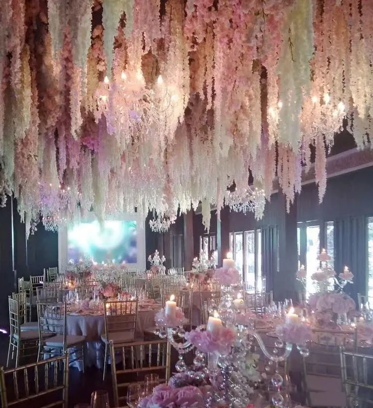 Flor de seda artificial glicínia flor videira casa jardim parede pendurado rattan xmas festa casamento decoração