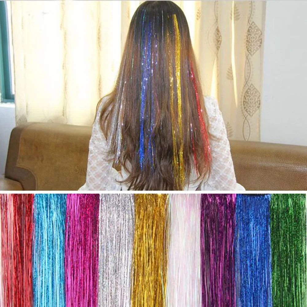 Fashion Sexy 8 Colors Hair Tinsel Sparkle Glitter Extensions Highlights False hair Strands Party Accessories