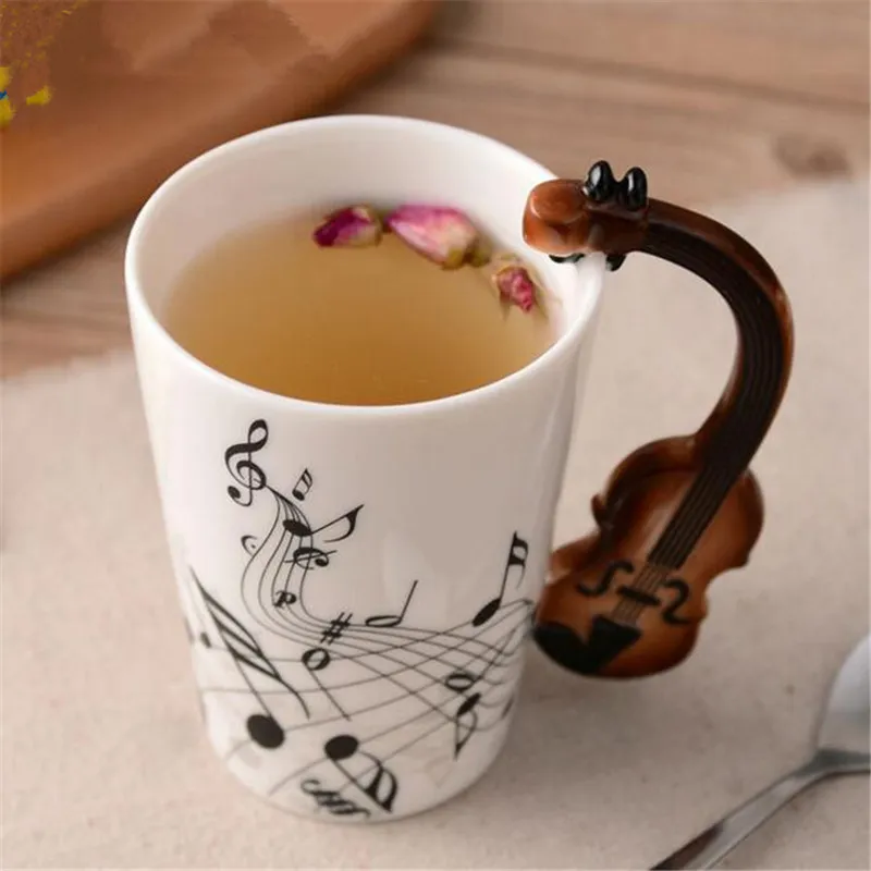 Creative Music Violin Style Guitar Ceramic Mug Coffee Tea Milk Stave Cups with Handle Coffee Novelty Gifts New Promotion