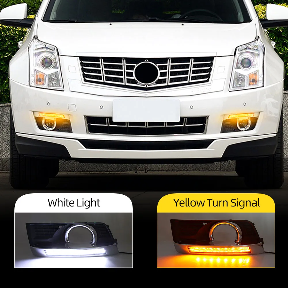 2ST LED Tagfahrlicht für Cadillac SRX 2012 2013 2014 2015 2016 LED DRL mit gelben Abbiegelicht Nebellampenabdeckung