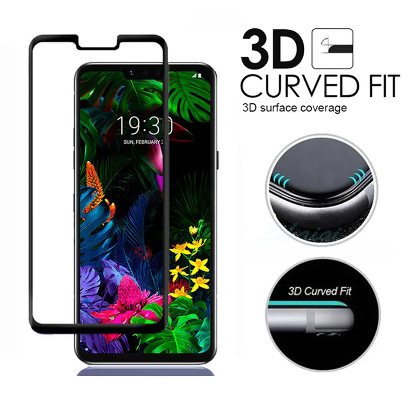 För Coolpad Legacy Full Cover Tempered Glass Screen Protector LG G8 THINQ V40 V50 med Retail Package