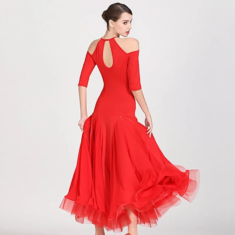 Ballroom Dress Stanard Women Ballroom Dance Dresses Spanish Dress Frerings Practice Wear Red Flamenco Costumes