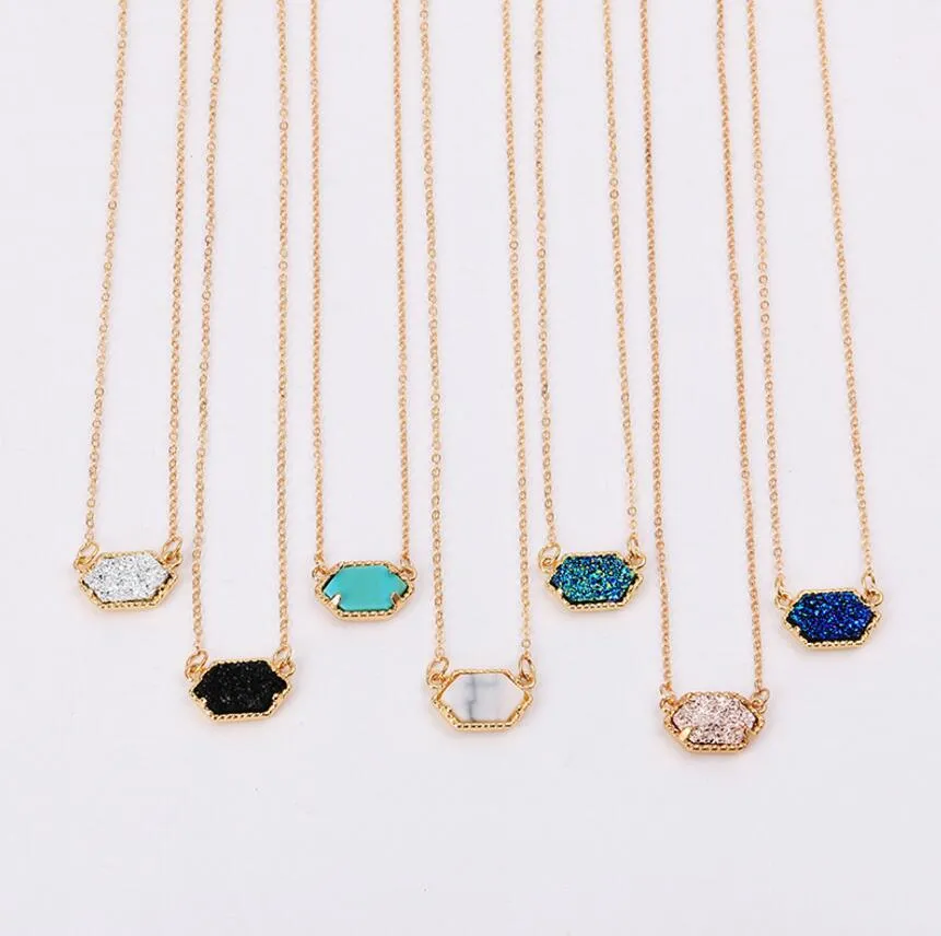 卸売ファッション Druzy Drusy ペンダントネックレスシルバーゴールドメッキ人気のフェイクストーンターコイズネックレス女性のためのジュエリー