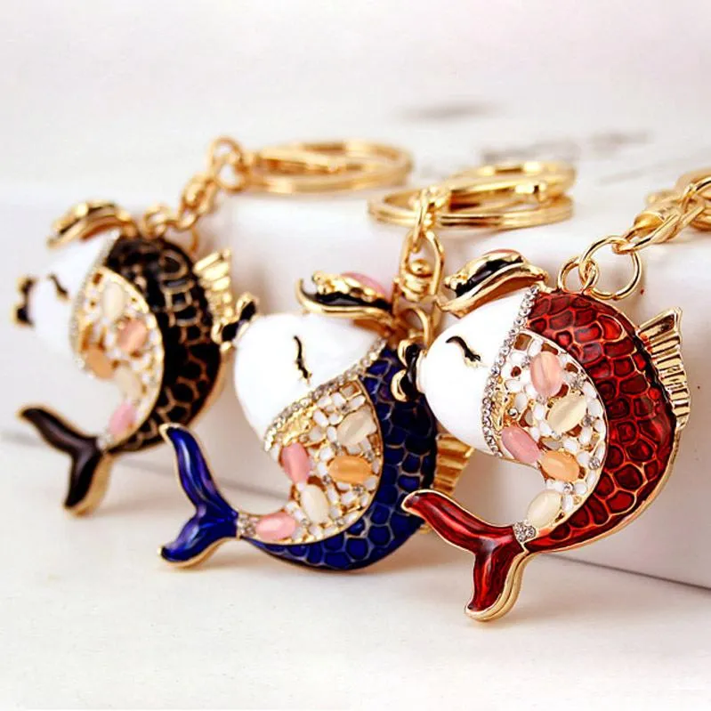 Kawaii Animal Fish Keychain Set Gold Plated Alloy With Rhinestone