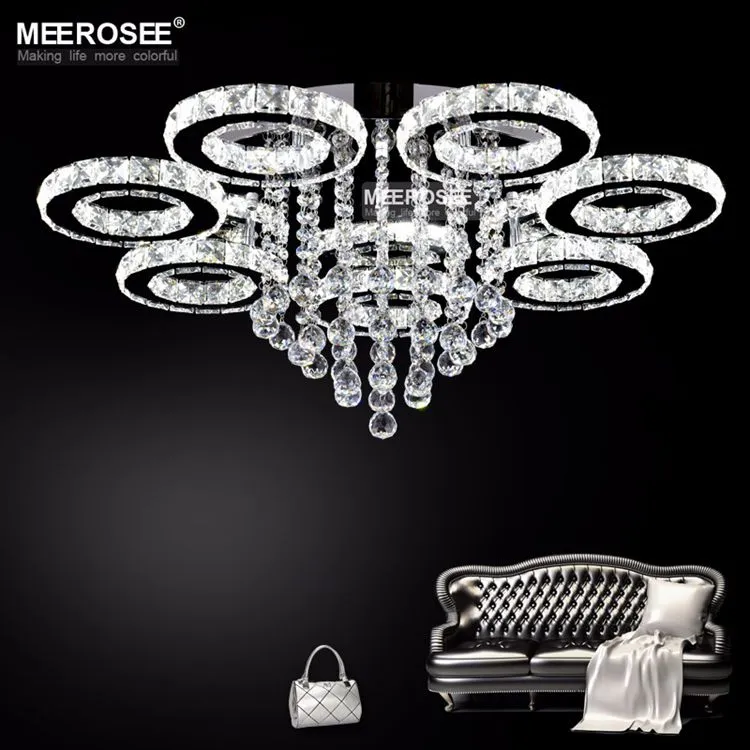 Modern LED cristal candelabros luz de aço inoxidável de aço inoxidável lâmpada de suspensão para o banheiro de vida anel de diamante LED lustres luz do teto cromado