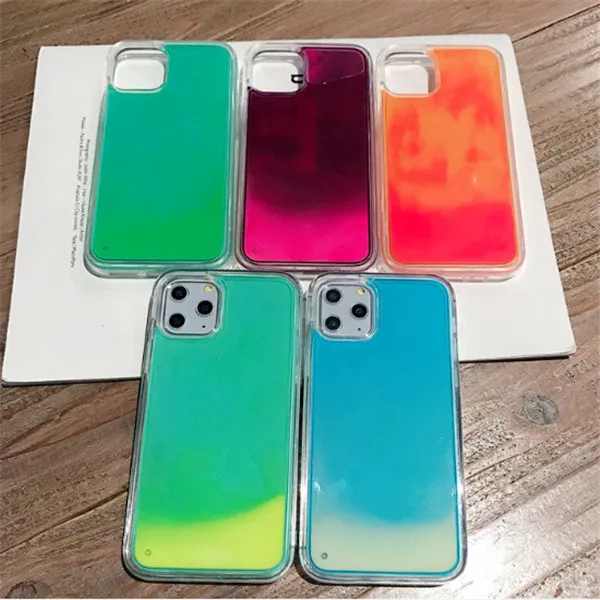 quicksand case For 11 Pro Max XS MAX XR X 8 7 6 Plus Flowing Neon Sand Liquid Full Body Protection With Raised Bezel Glow Cases A10 A20 S8 S9 S20 S21u