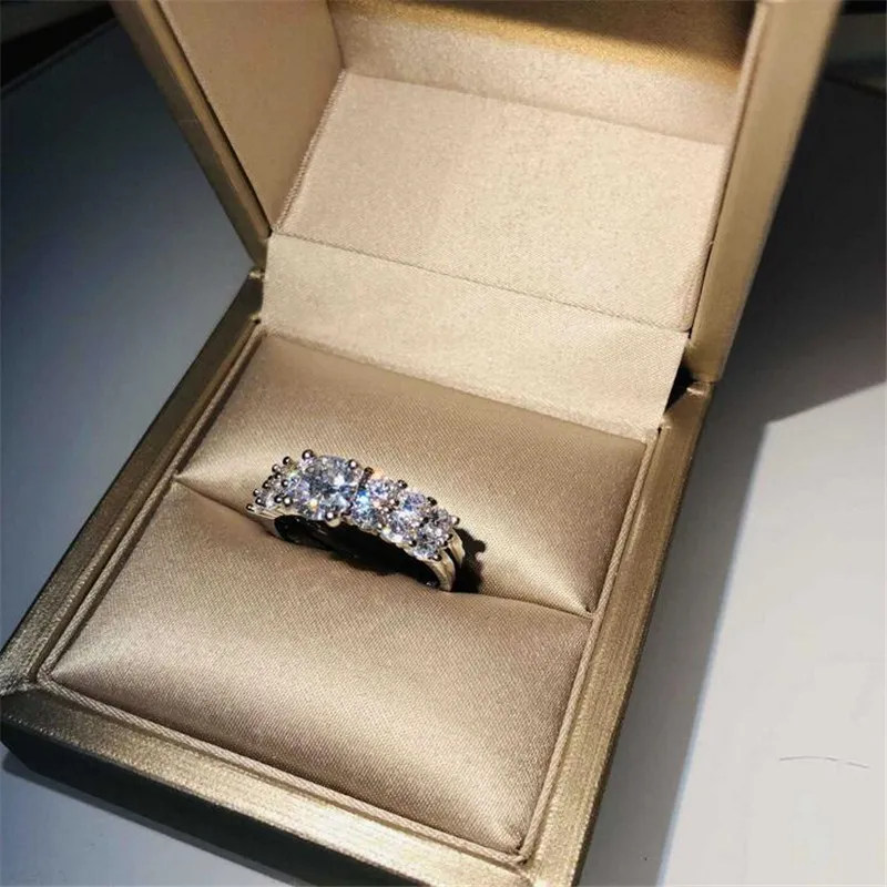 Casal atacado- 925 anéis de prata redonda Cut nupcial branco Topaz CZ diamante Gemas Mulheres Wedding Ring Set presente jóias de luxo