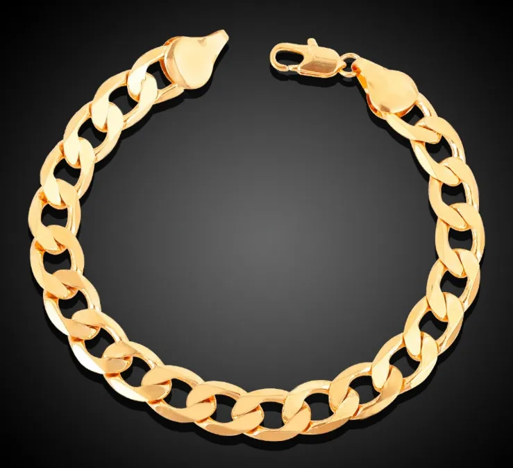Modne hip-hopowe 18K prawdziwe złote mężczyźni kobiety 1 1 figaro łańcuch bransoletki mody bransoletki biżuteria dla mężczyzn Kobiety 197n