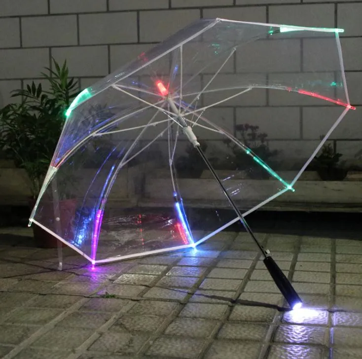 7 colores que cambian de color LED luminoso paraguas transparente lluvia niños mujeres con linterna para amigos mejor regalo SN1677