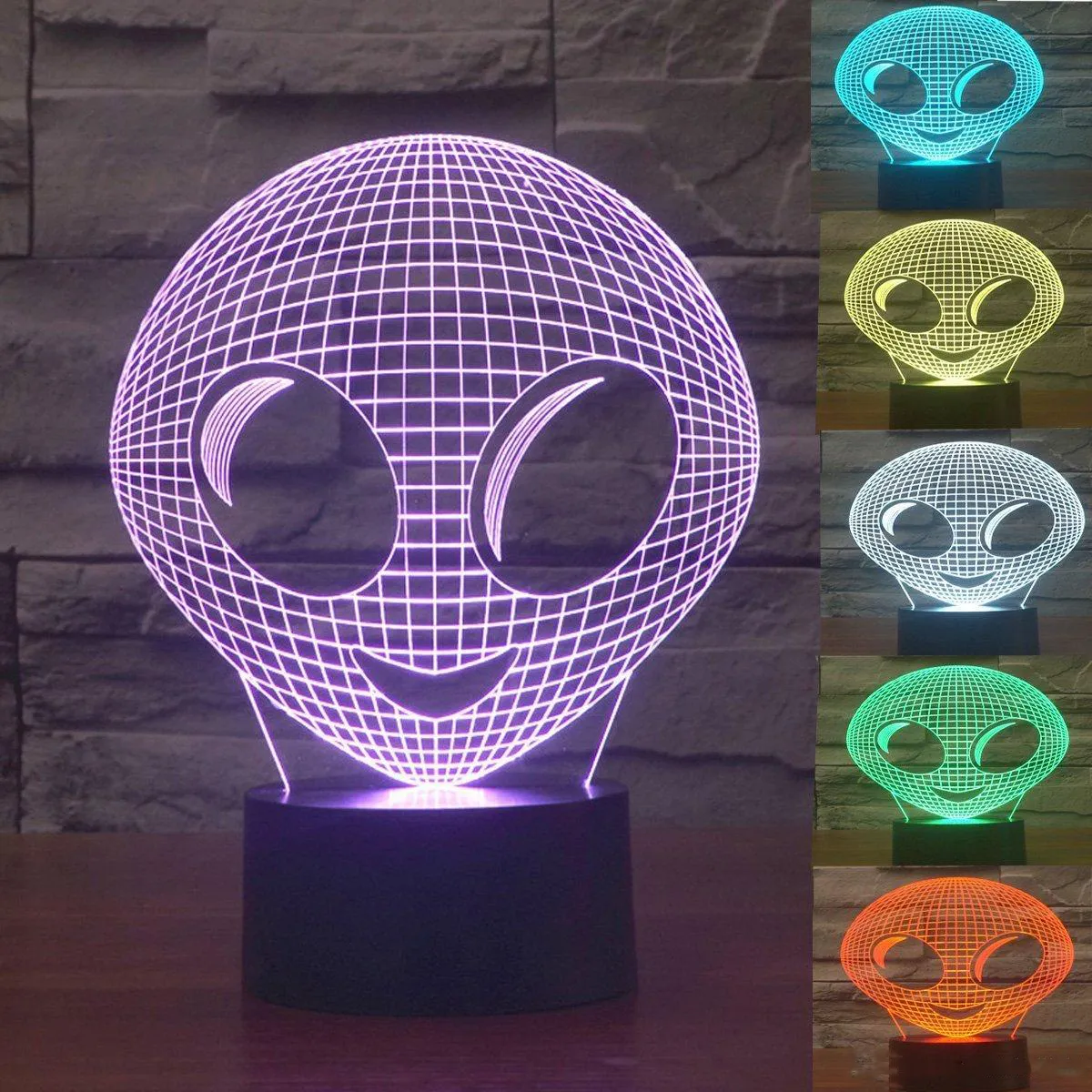 Lampada da notte 3D Luce colorata a forma di alieno Touch Control 7 colori Cambia LED USB per sala espositiva da tavolo da scrivania