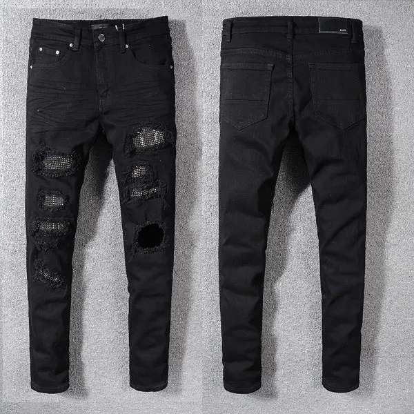 Fashion Men's Jeans Runway Slim Racer Biker Jeans #1155 Hiphop Skinny Men Denim Ripped Joggers Pants Male Wrinkle Jean Trousers