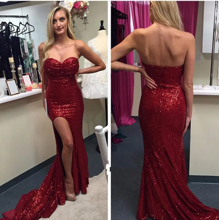 Sexiga paljetter sjöjungfru långa balklänningar 2019 Gala Jurken Sweetheart Special Endan Dress Site Split Formal Evening Gowns