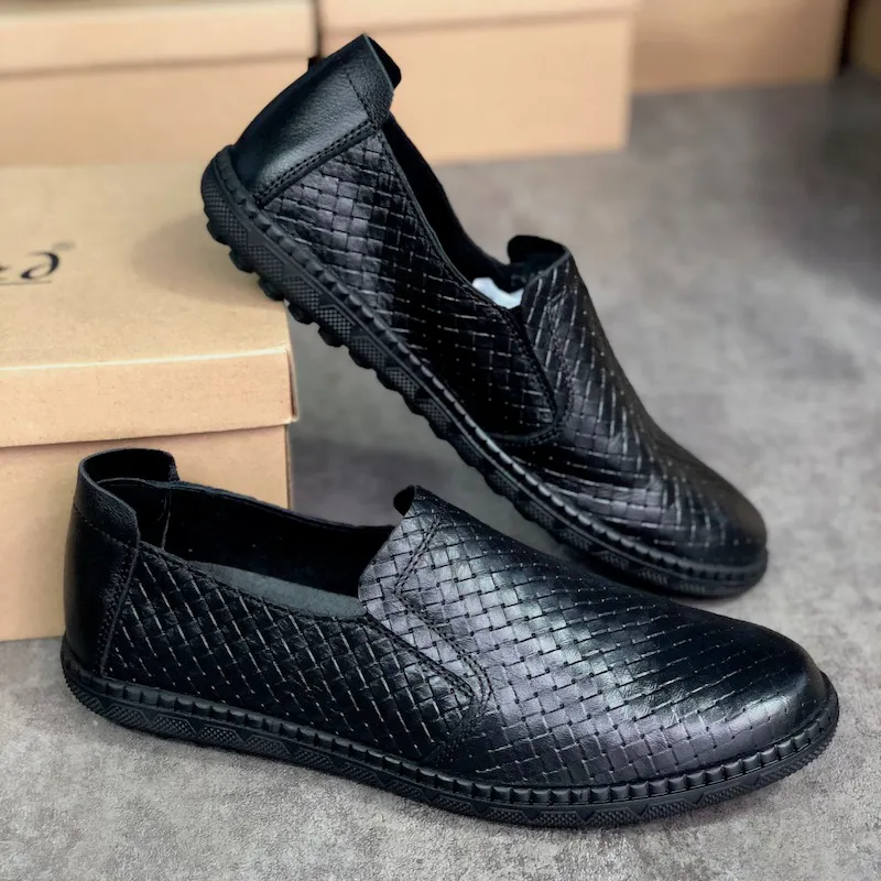 Najlepsze męskie buty jazdy miękkie skóra Wygodne Casual Mieszkania Loafer Buty Łódź Slip On Guma Sole Sukienka Buty Czarne Formalne Buty