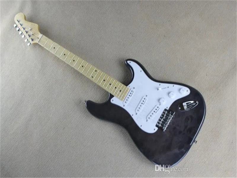 Nuovo arrivo! Chitarra elettrica personalizzata in fabbrica con corpo modello marrone con battipenna scrivibile, pickup 3S, tastiera in acero, offerta personalizzata