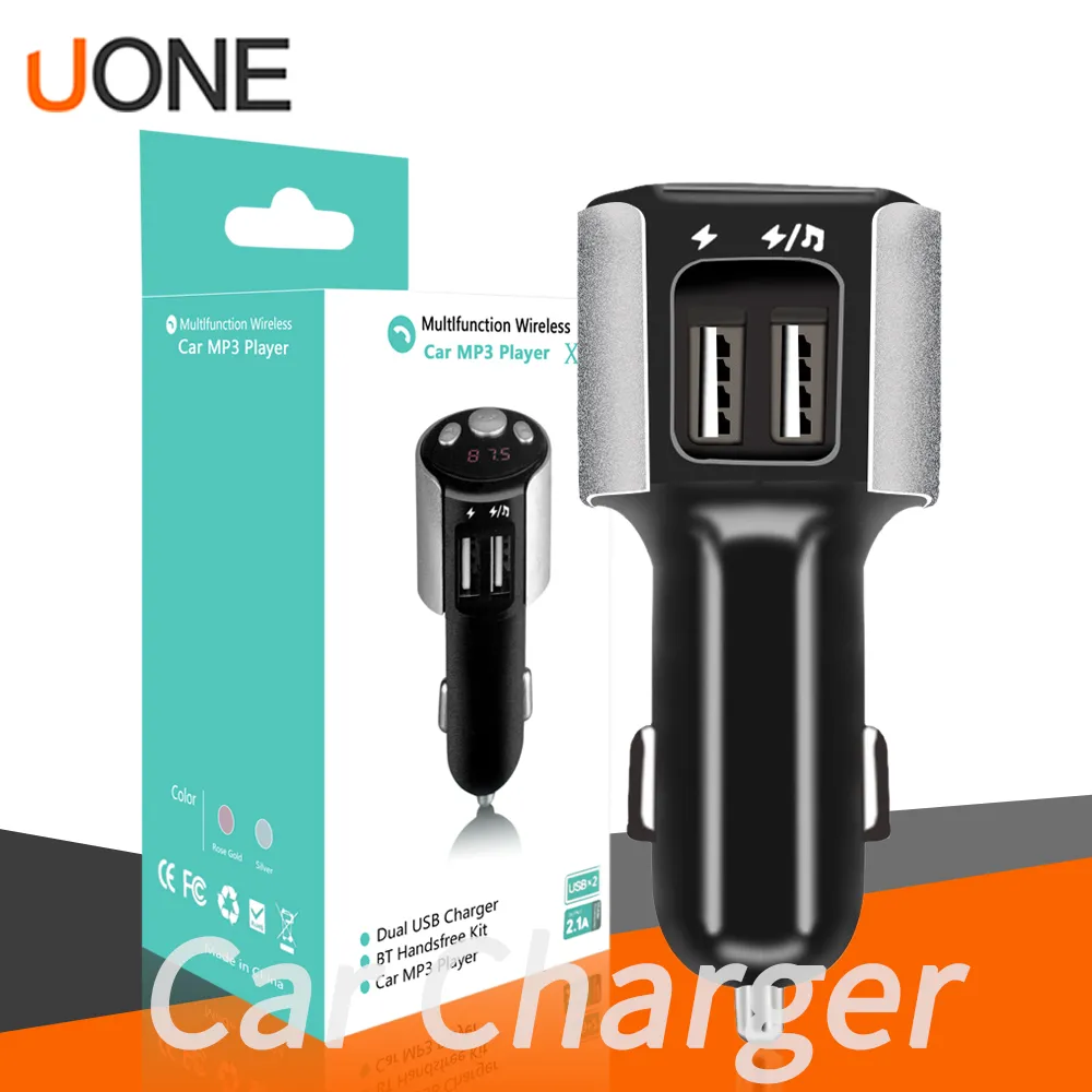 X10 Universal Car Charger Dual USB-port Trådlös Bluetooth Portable Travel Charger Adapter för iPhone 11 Pro med Retail Box