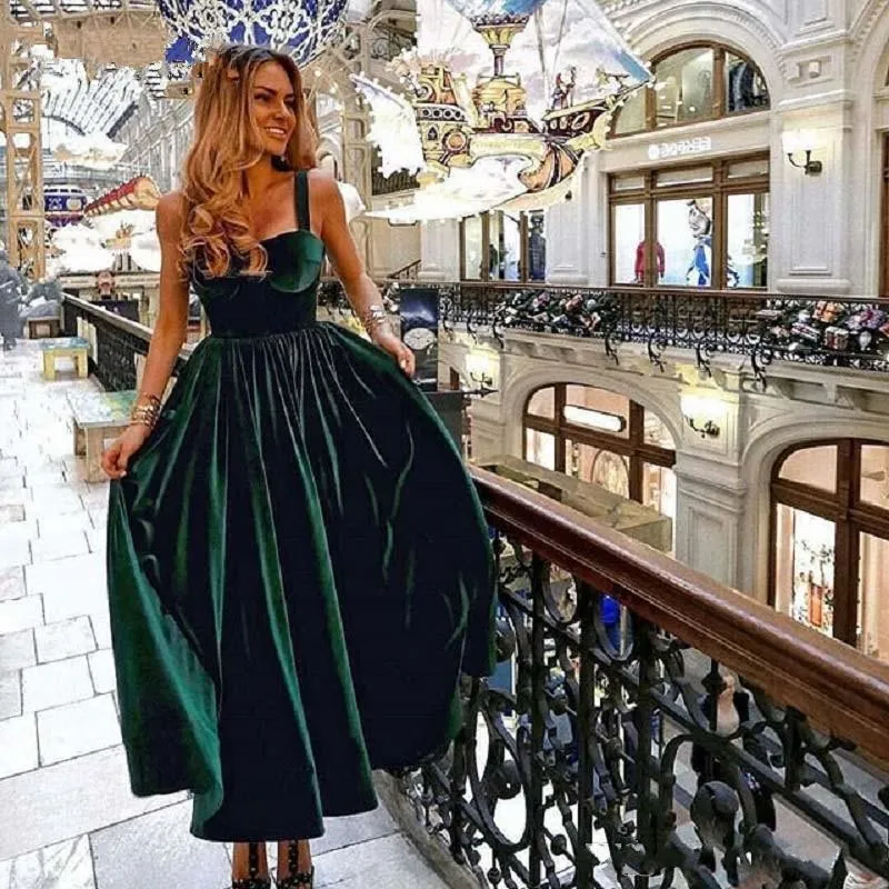 Dark green tea length dress sale