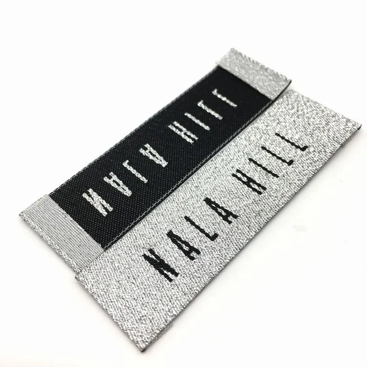 custom label for cloths label 500pcs metal gold silver thread luxury yarn ultrasonic cut end fold woven label228O