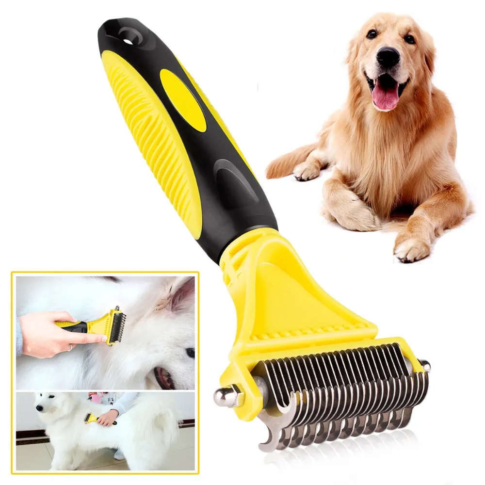 Stainless Double Sided Pet Cat Dog Comb Brush Professional Large Dogs Open Knot Rake Knife Pet Grooming Products DEC605