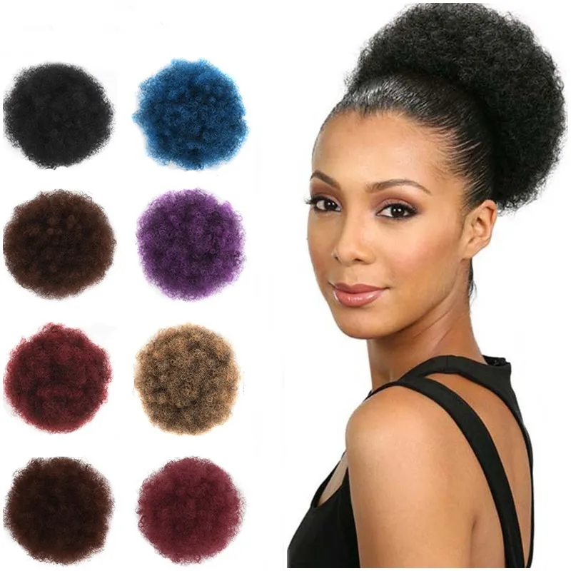 Afro Puff Synthetic Hair Bun Chignon Hairpiece For Women Drawstring Ponytail Kinky Curly Updo Clip Hair Extensions