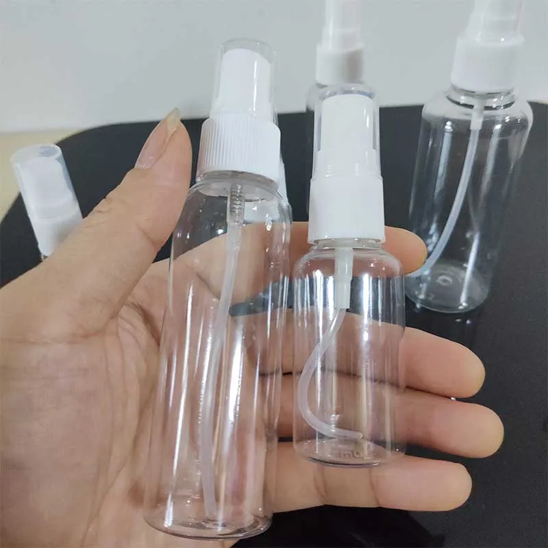 30ML 50ML 60ml의 청소 소독 여행 필수위한 PET 투명 플라스틱 미세 미스트 스프레이 병 비우기