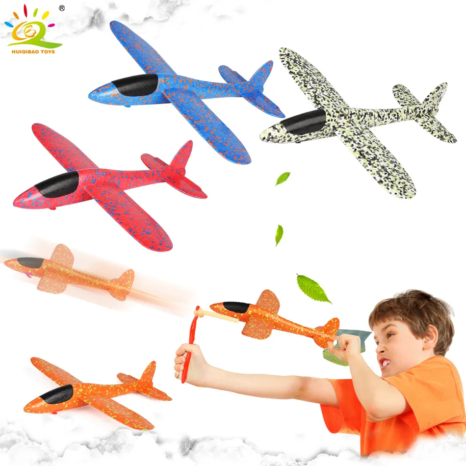 38*37CM Hand Launch Throw Foam Airplane With Slingshot Flying Glider Plane Model Outdoor Educational Toys For Children 20 pcs Mix Wholesale