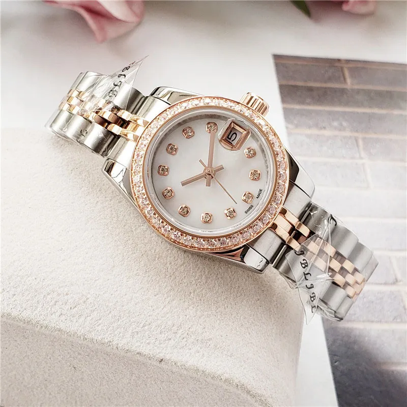 Rose Gold White Dial Zegarek Ze Stali Nierdzewnej Kobiety Automatyczne Mechaniczne Nowe Bussiness Diamond Mens Zegarki 26.5mm 36mm 41mm