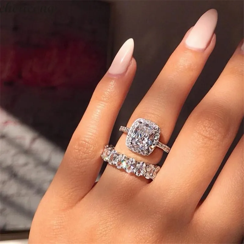 Choucong Promise Ring set Diamante de corte ovalado 925 Plata de ley Compromiso Anillos de boda para mujer Joyería de dedo