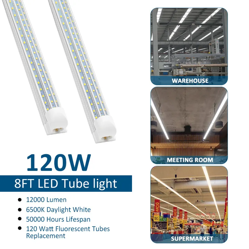 20 STKS 8FT Super Heldere LED-winkel Licht 120W Geïntegreerde Fixture LED Lichtbuis 8 Voeten Triple Rows Linkable Tube Lights voor Garage Warehouse