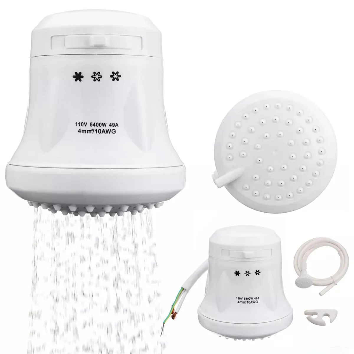 Calentador eléctrico de cabezal de ducha de 5400 W y 110 V eléctrico  instantáneo de agua caliente de tres temperaturas para baño y ducha (no  incluye