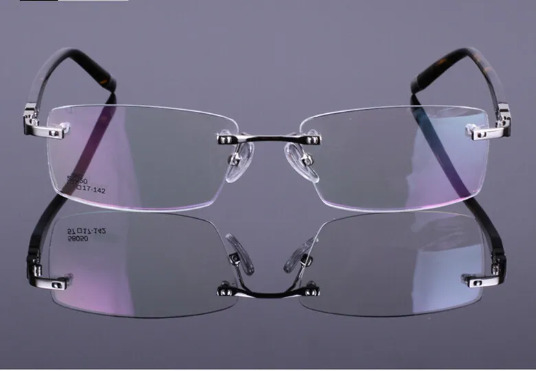 Luxury-Classical optical prescription glasses frame rimless rectangular frame with plank legs style three colors eyeglasses for men 58050