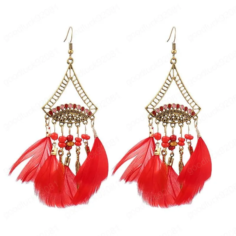 Creative new rice bead earrings super fan-shaped long feather earrings female European and American jewelry wholesale