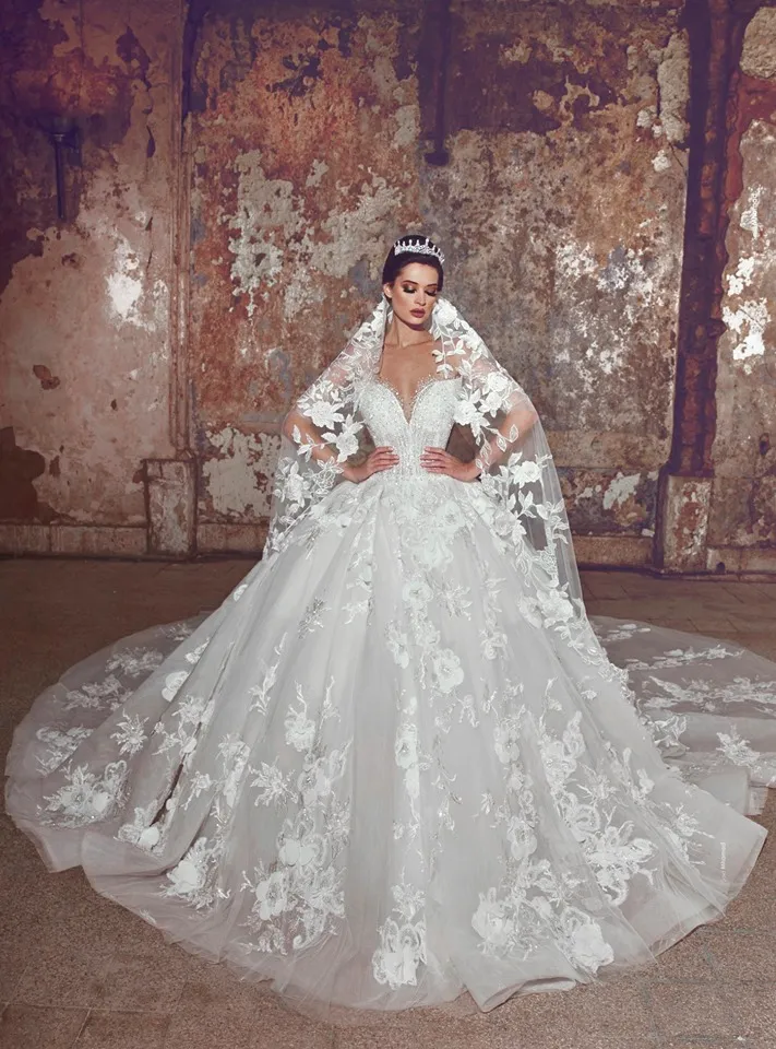 2020 Hermosas Flores Florales 3D De Encaje Una L nea Vestidos De