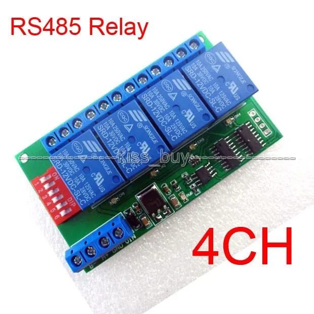 Freeshipping 4 Channel DC 12V RS485 Módulo de Relé Modbus RTU AT Comando Remoto Chave de controle para monitoramento PLC PTZ câmera de segurança