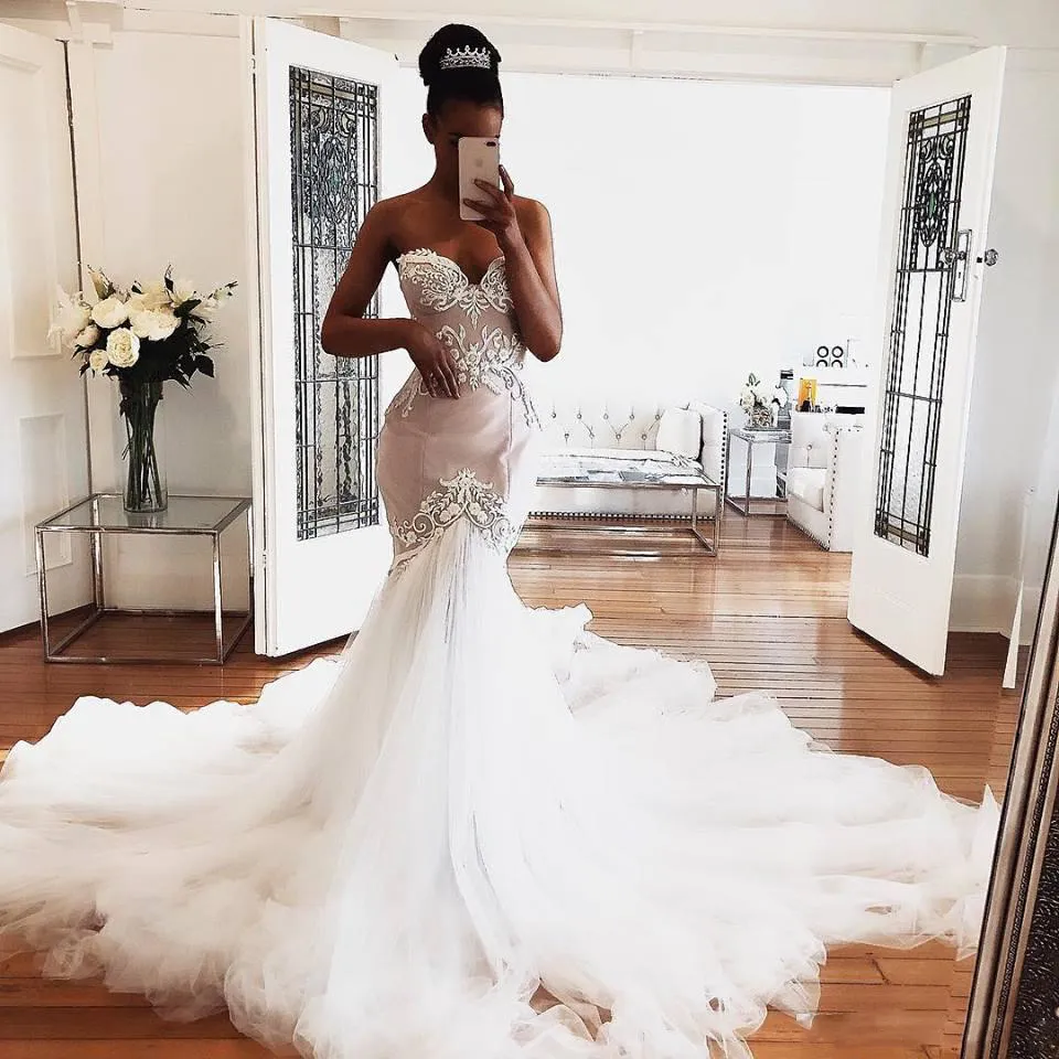 Satin and tulle mermaid wedding best sale dress