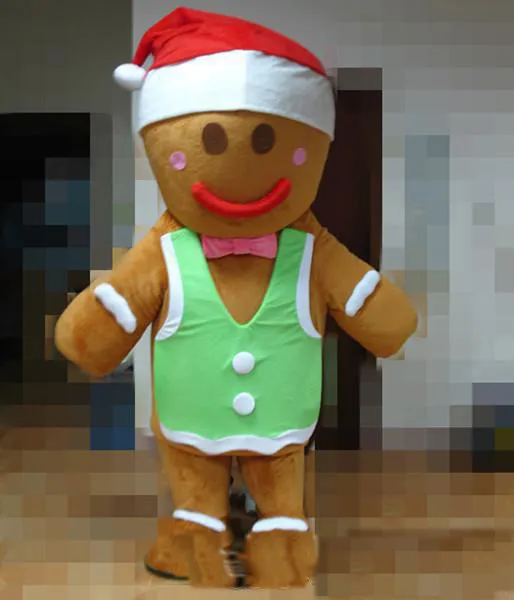 2019 Vendita calda in fabbrica un costume mascotte uomo di pan di zenzero con una camicia verde da indossare per adulti