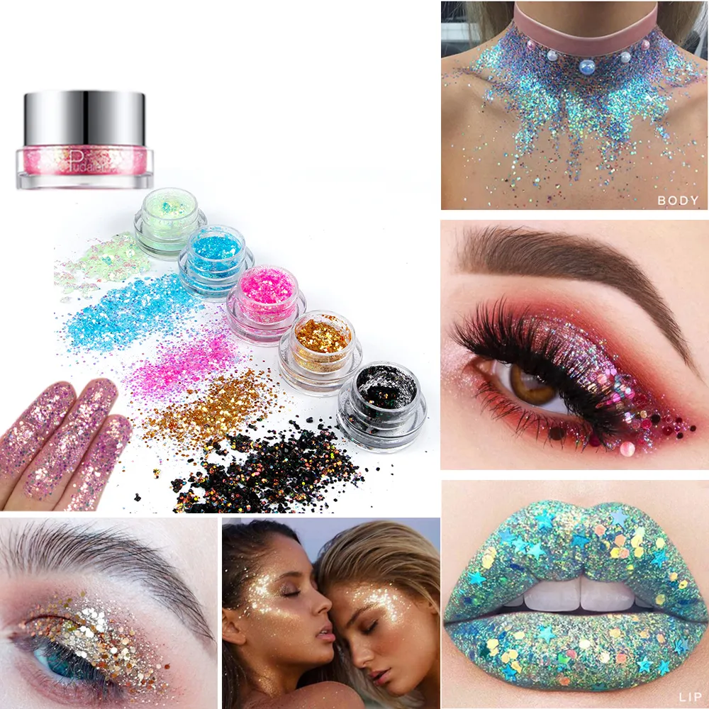 Glitter Sequins Gel 34 Färg Bright Eye Shadow Sequin Gel Cream Flash Eye Makeup Glänsande naglar DIY Body Beauty Lips Tint Cosmetic