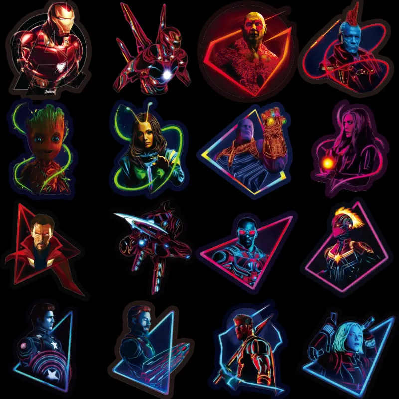 The Avengers Autocollant Marvel Fluorescent Autocollants Iron Man Livre  Bagages Ordinateur Portable Réfrigérateur Décoration 49pcs Par Ensemble 4  5yb