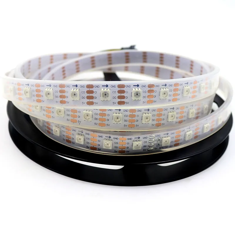 5V 72LED / M APA107デジタルピクセルRGB LEDストリップ5050 SMDネオンフレキシブルテープクリスマステレビライトアドレス指定可能、5m /ロール、ホワイトPCB、防水IP67